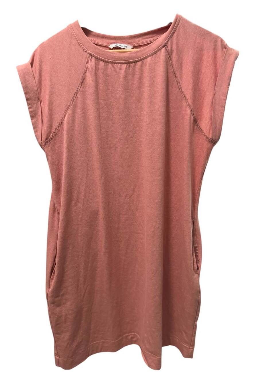 Wenrine T-Shirt Dress Pink Cotton Casual Pocket Short Sleeve